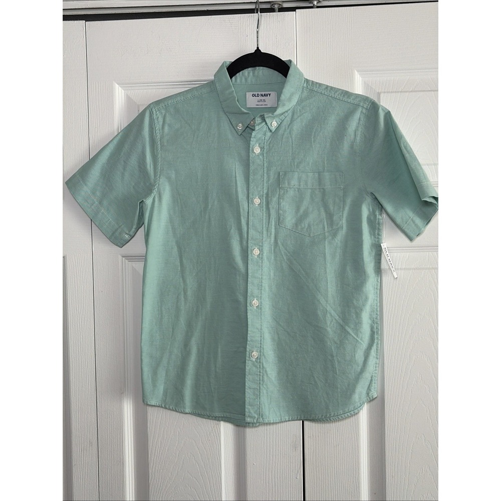 Old Navy Built-In Flex Button Down Kids Size L 10-12 Blue Short Sleeve Cotton